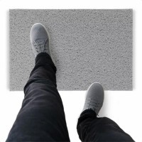 Tapete Capacho De Vinil Liso Resistente 110x40cm Prata Comprimento 40 Cm Desenho Do Tecido Fibra Entrelaçada Largura 110 Cm